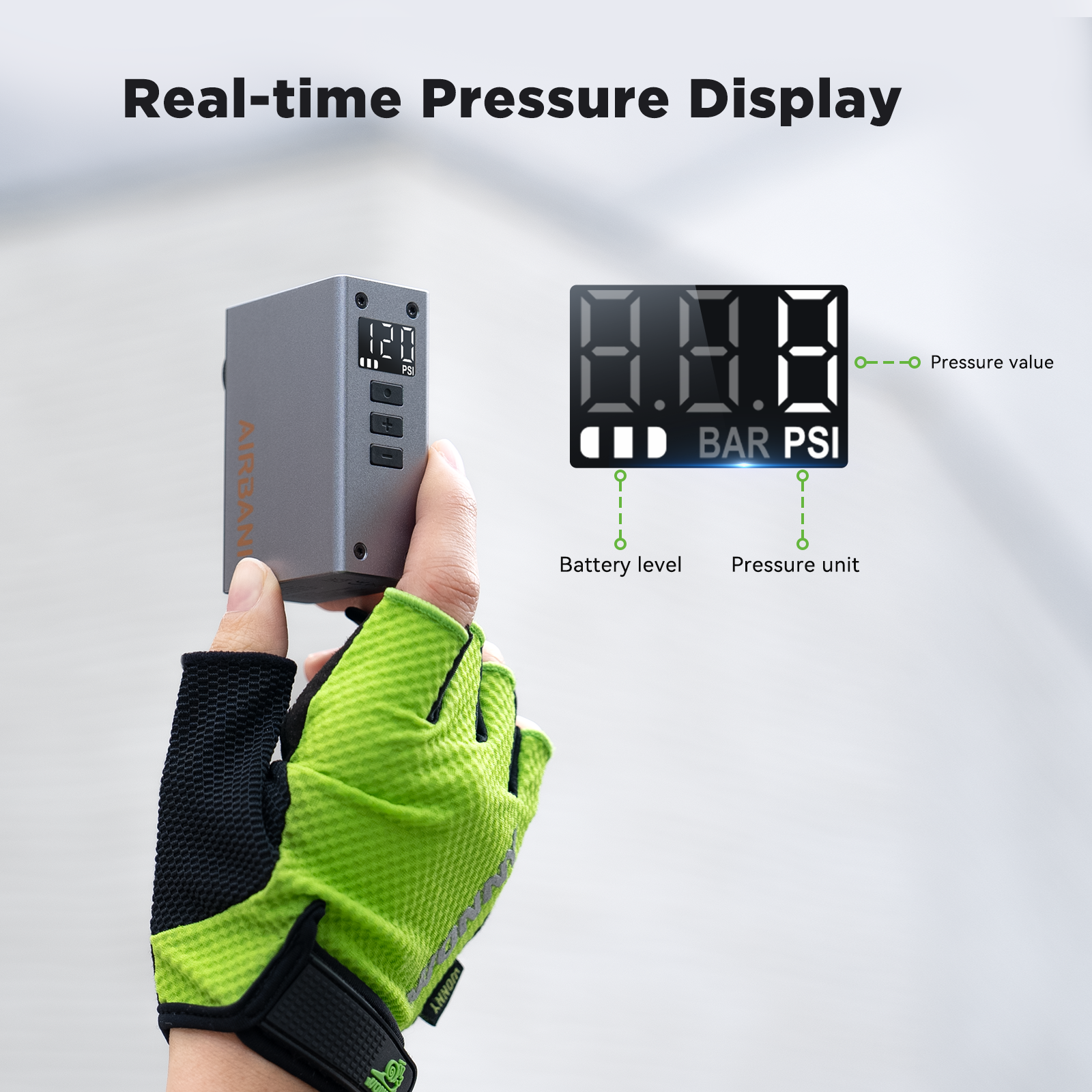 Rechargeable mini inflator with LED pressure displ