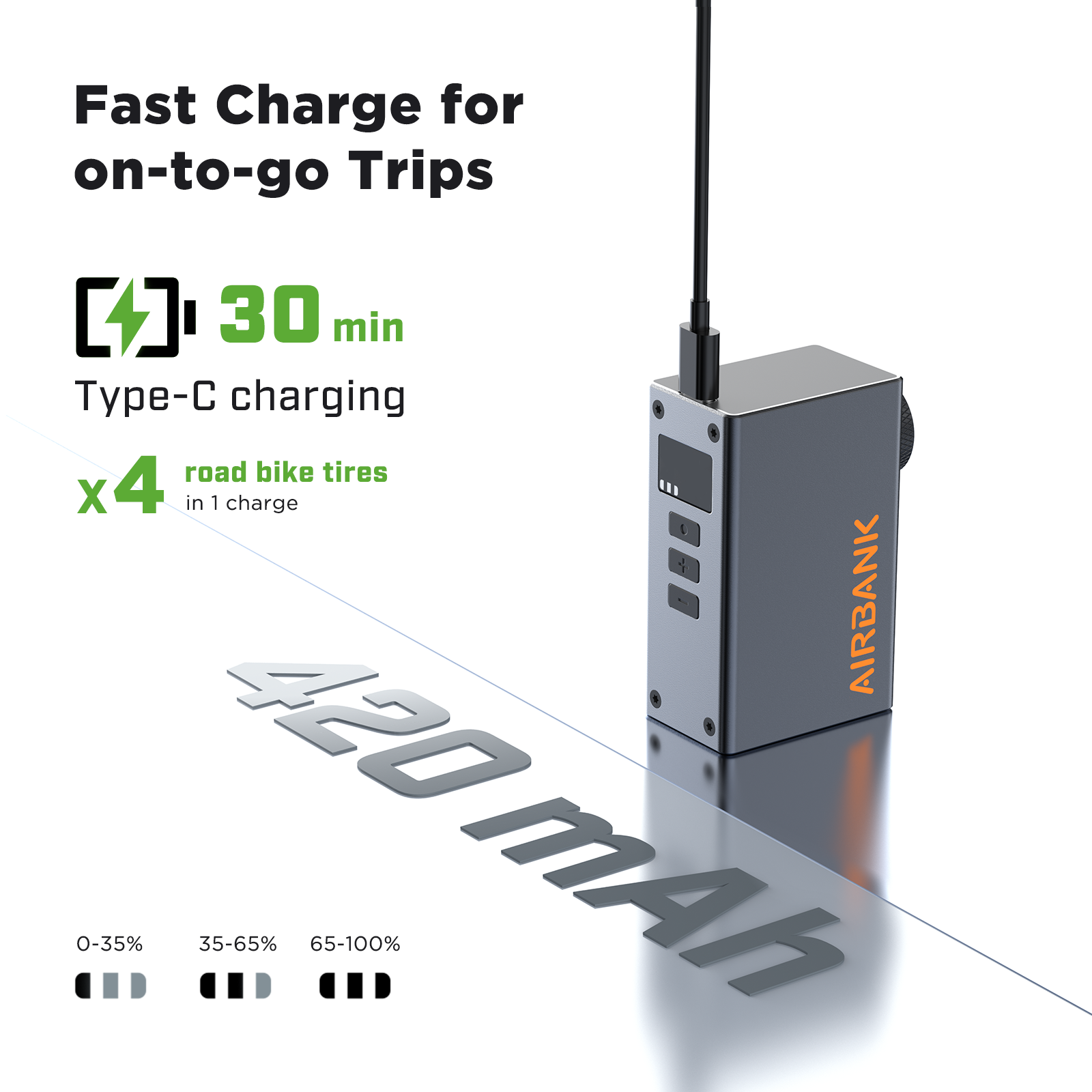 AIRBANK POCKET 2 Pro mini pump with 30-minute fast charging