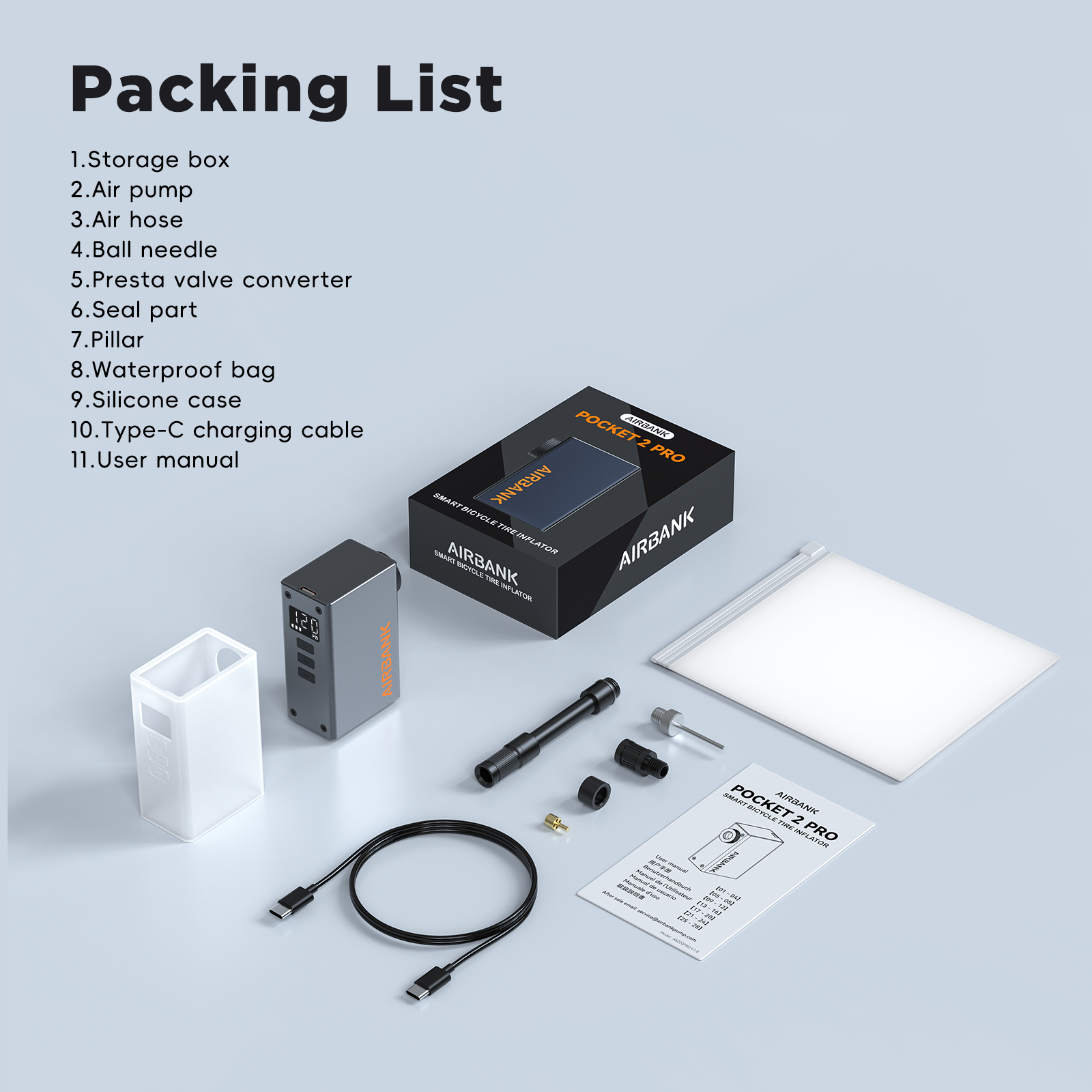 Packing list for AIRBANK POCKET 2 Pro Mini Bike Pump